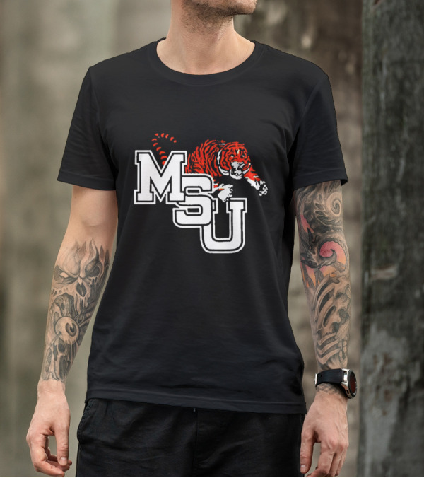 MSU Tiger Logo With Fierce Tiger Image T-Shirt