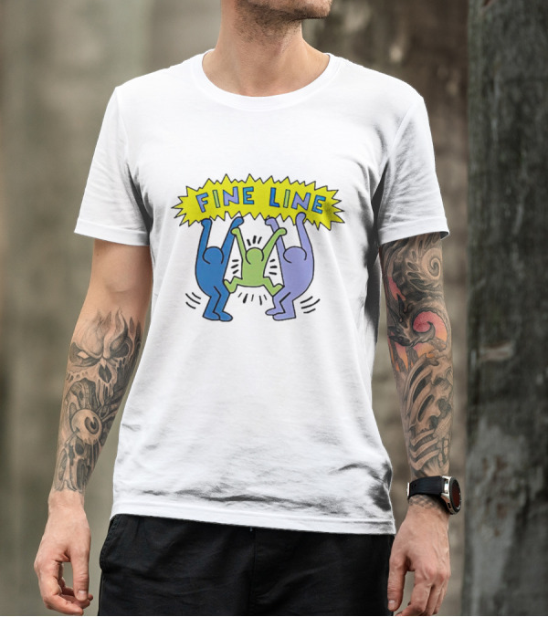 Fine Line Colorful Figures In Haring T-Shirt