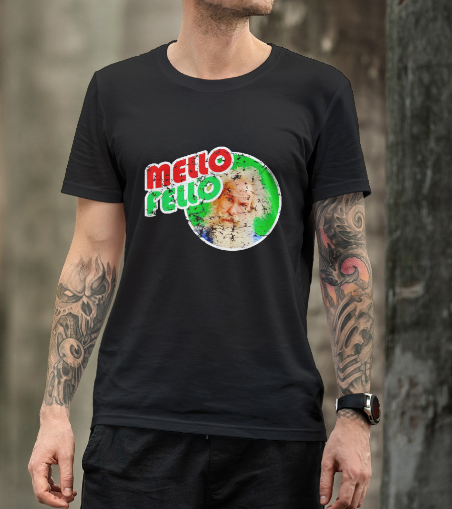 Mello Fello Vintage Distressed Green Red Circle With Bearded Man T-Shirt