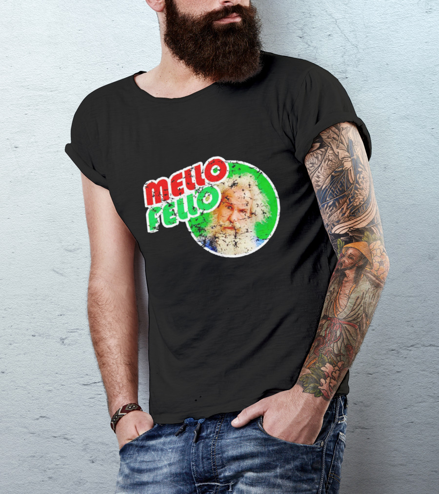 Mello Fello Vintage Distressed Green Red Circle With Bearded Man T-Shirt