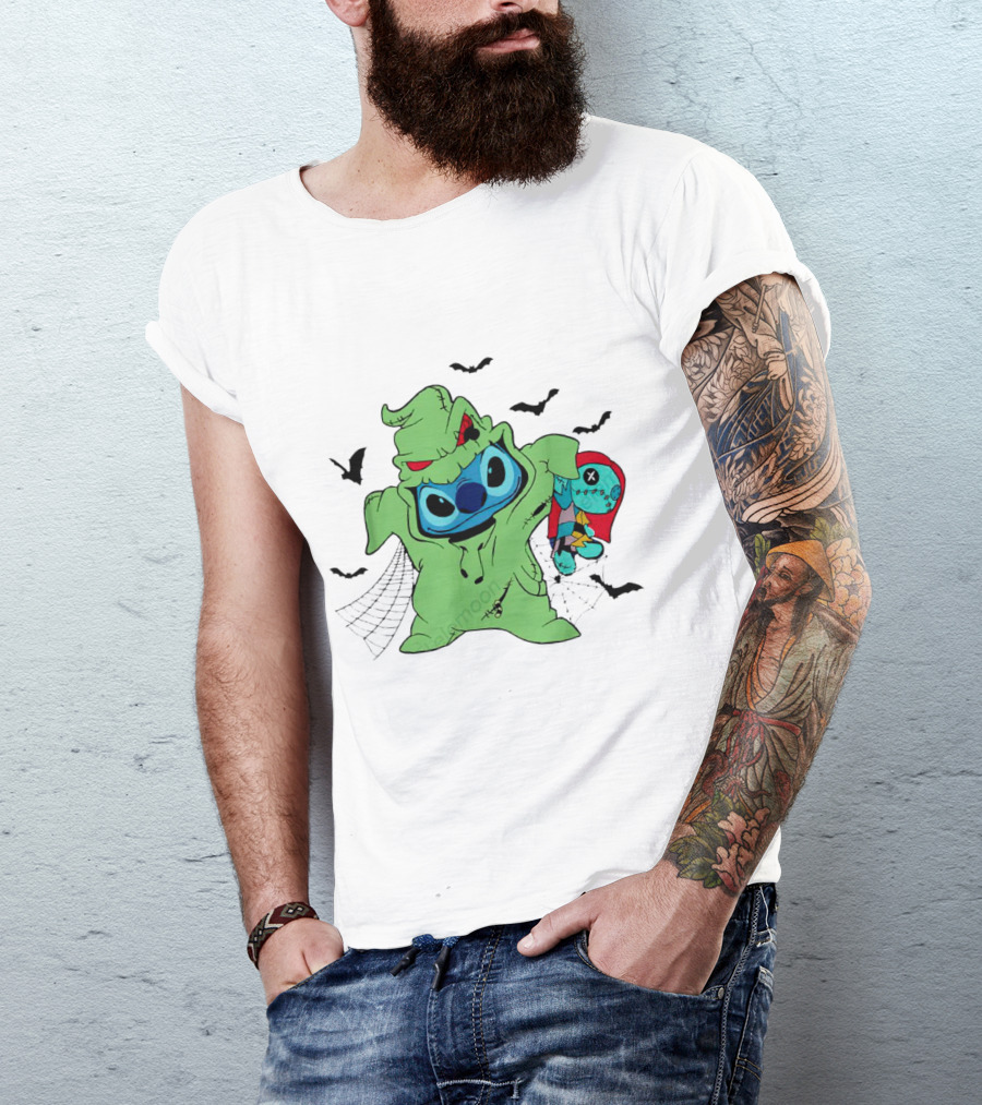 Oogie Boogie Bash Stitch Halloween Horror With Bats And Doll T-Shirt