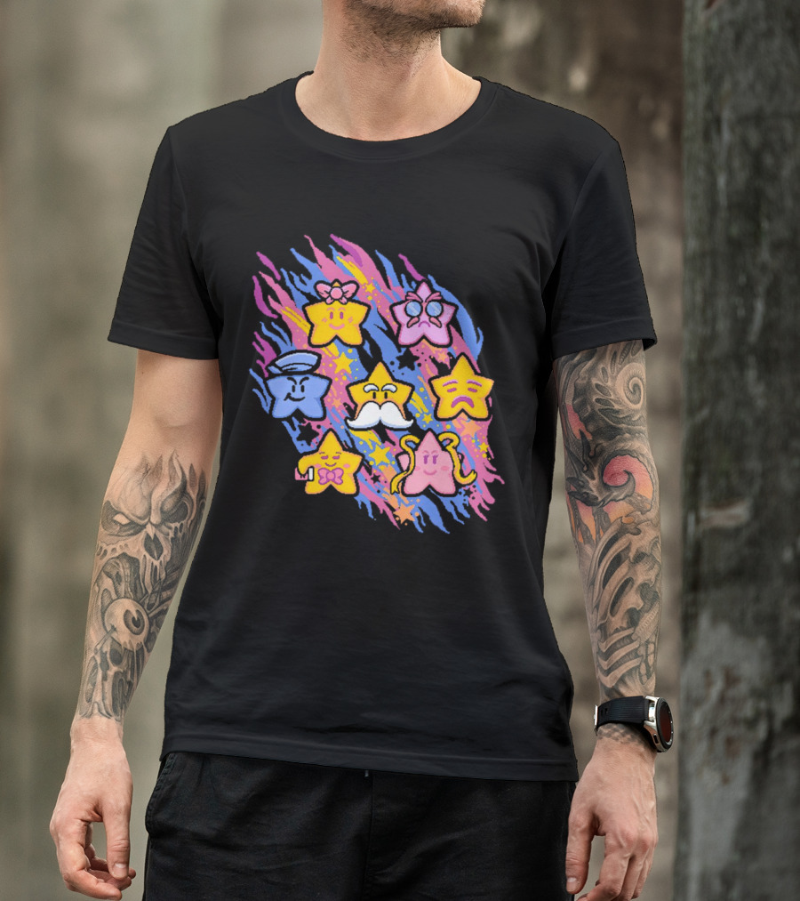 Paper Mario Star Spirits Characters With Colorful Background T-Shirt