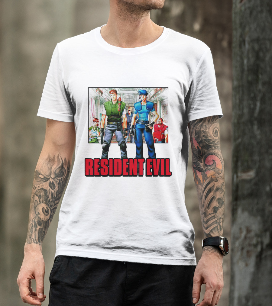 Resident Evil Classic Characters And Mansion Scene T-Shirt