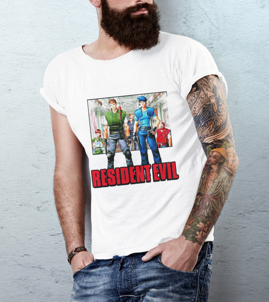 Resident Evil Classic Characters And Mansion Scene T-Shirt