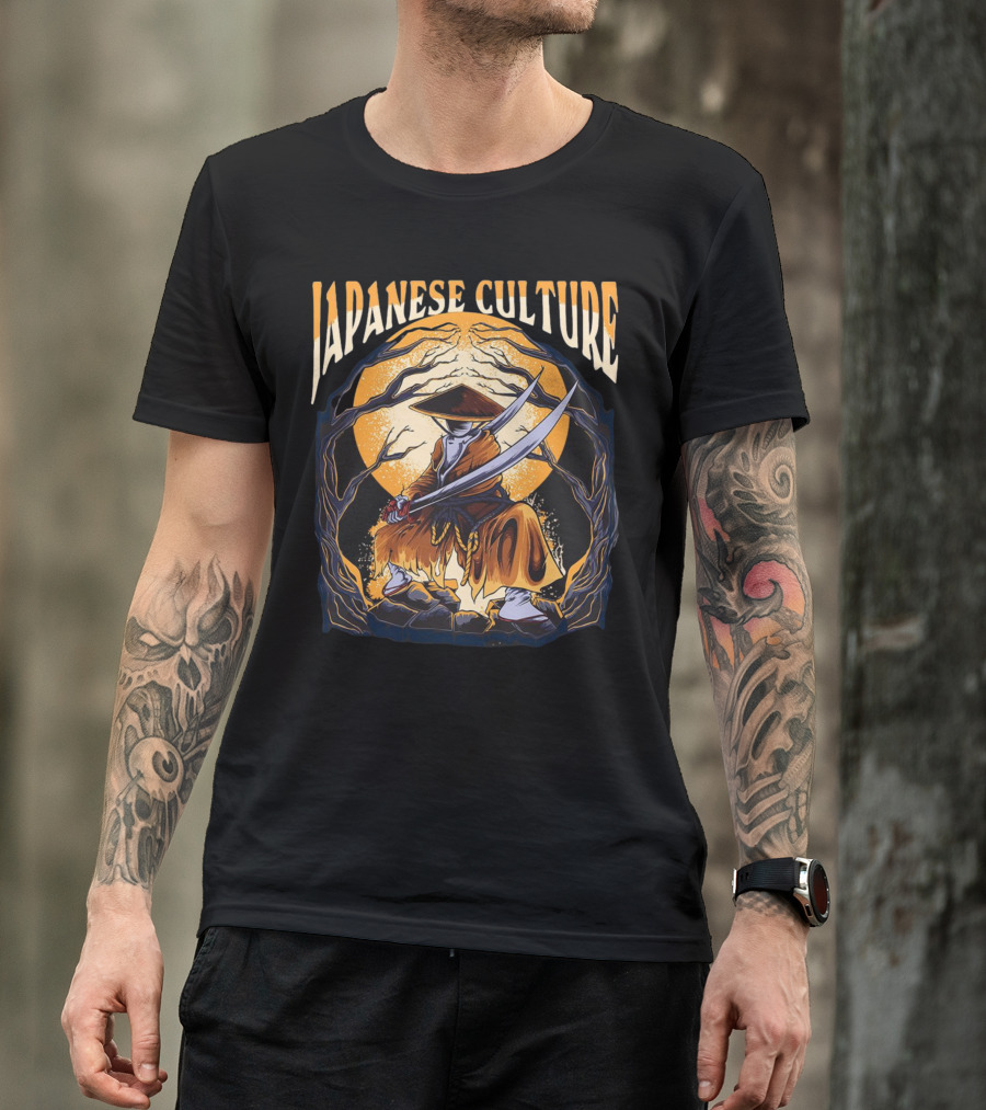Samurai And Japanese Culture Moonlit Warrior Scene T-Shirt