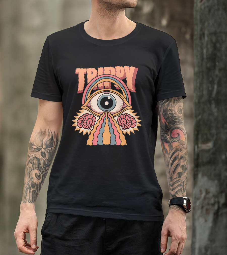 Trippy Psychedelic Eye With Brains And Rainbow Streams T-Shirt