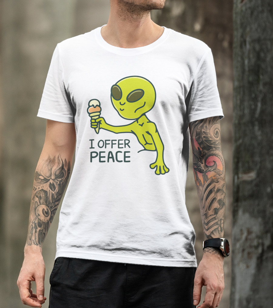 Alien Offering Peace With Ice Cream Cone T-Shirt