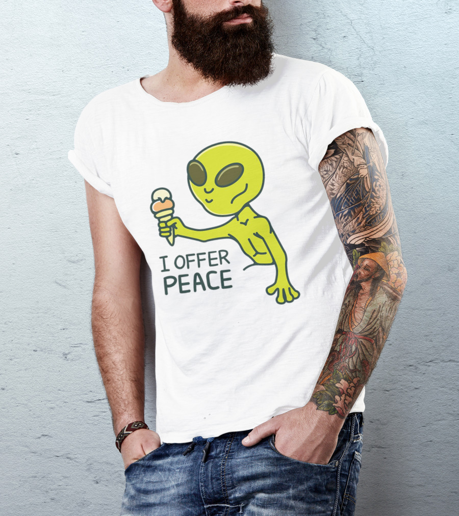 Alien Offering Peace With Ice Cream Cone T-Shirt