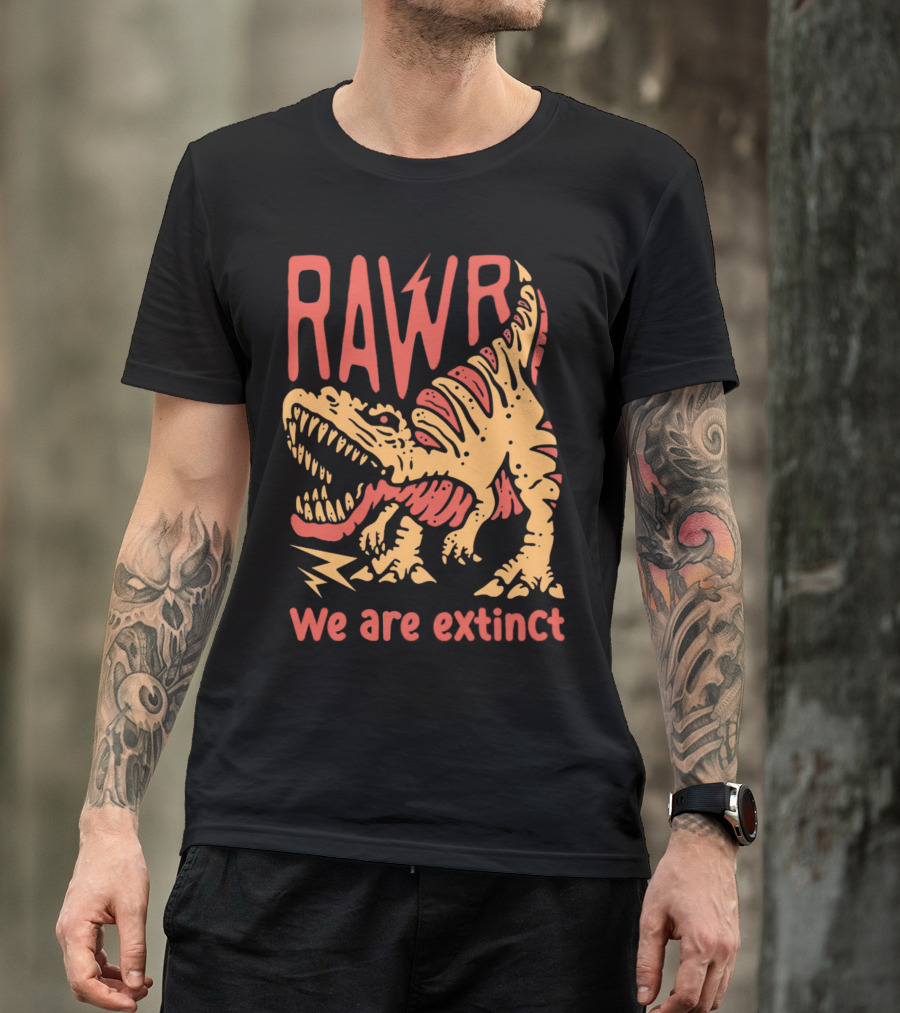 RAWR Dinosaur We Are Extinct Red And Yellow T-Shirt