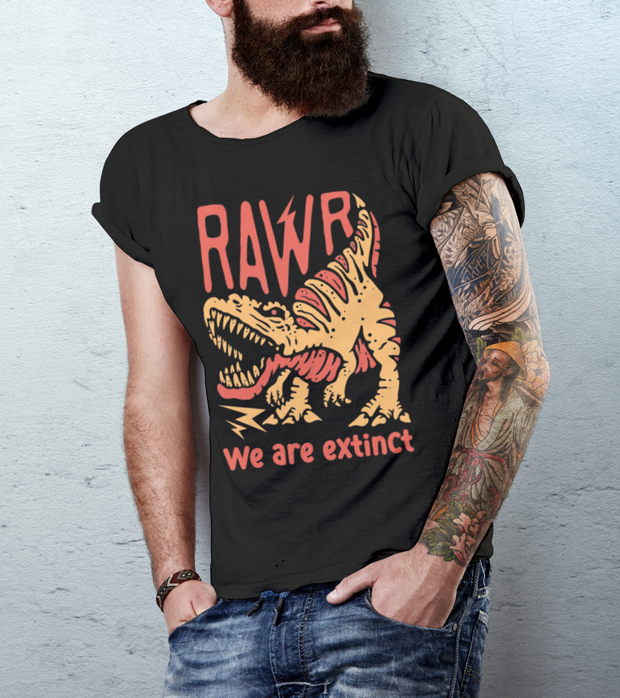RAWR Dinosaur We Are Extinct Red And Yellow T-Shirt