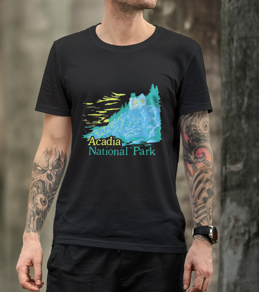 Acadia National Park Scenic Lighthouse And Rocky Cliff T-Shirt