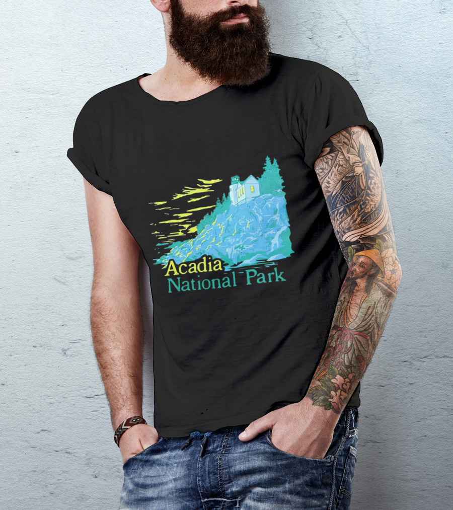 Acadia National Park Scenic Lighthouse And Rocky Cliff T-Shirt