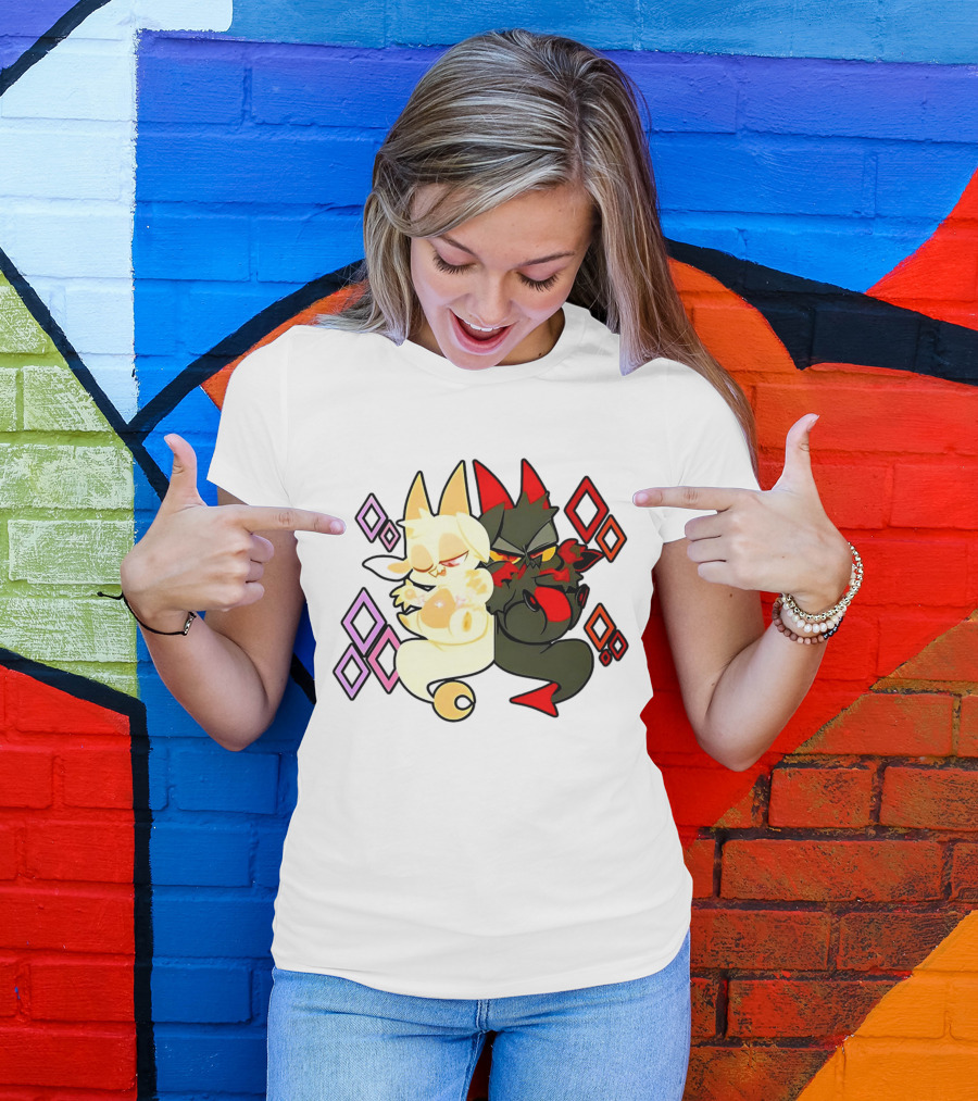 Chikn Nuggit Fwench Fwy Diamond Pattern Characters T-Shirt