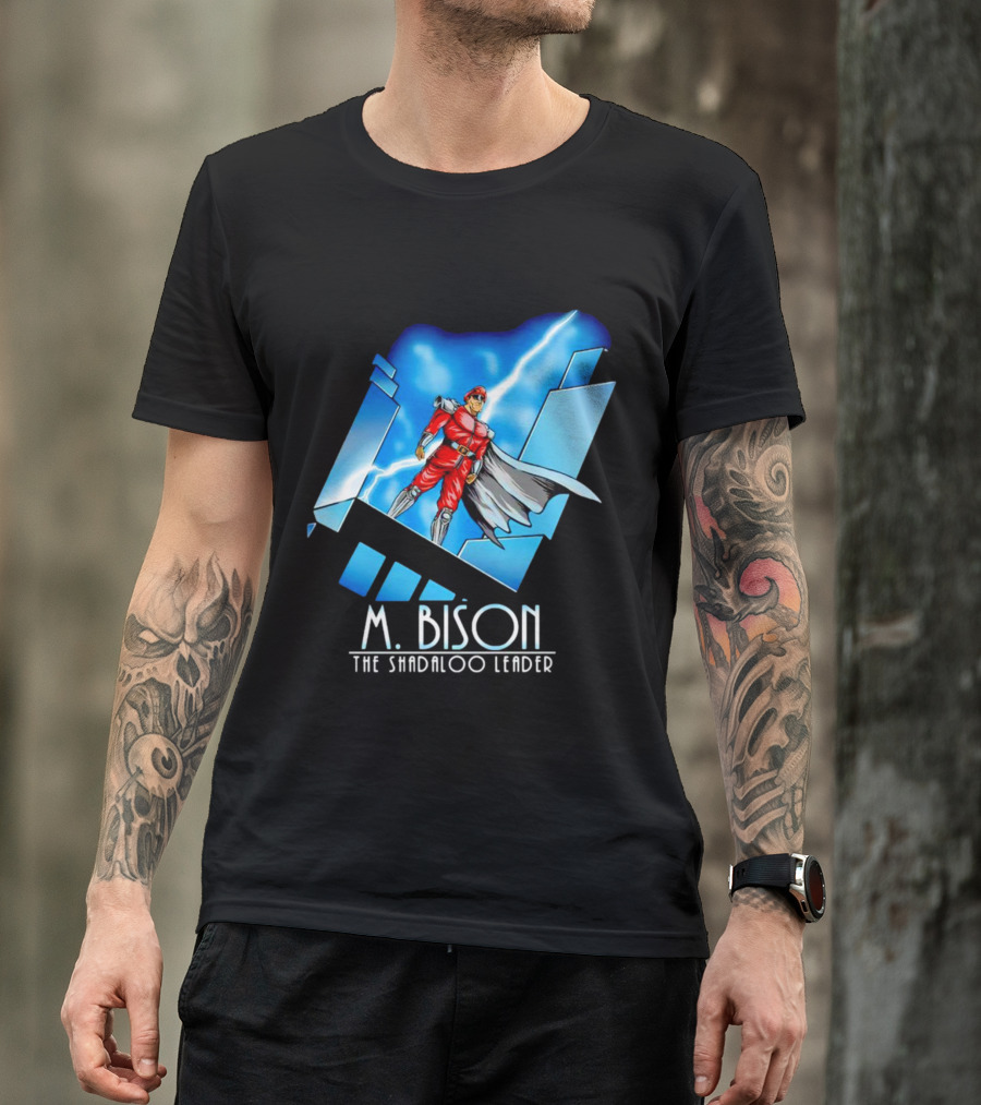 M. Bison The Shadaloo Leader Character With Lightning And Cityscape T-Shirt