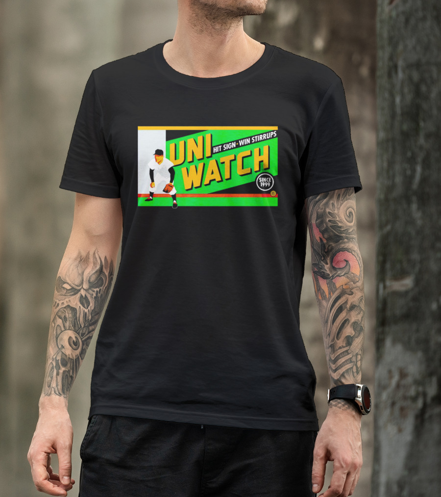 UNI WATCH Hit Sign Win Stirrups Since 1999 T-Shirt