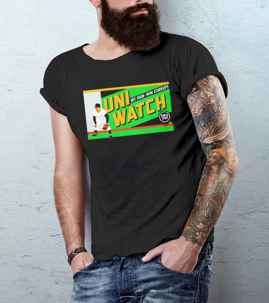 UNI WATCH Hit Sign Win Stirrups Since 1999 T-Shirt