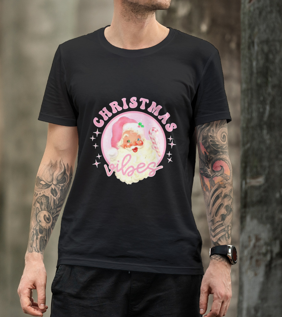 Christmas Vibes Santa Claus Candy Cane Retro Holiday T-Shirt