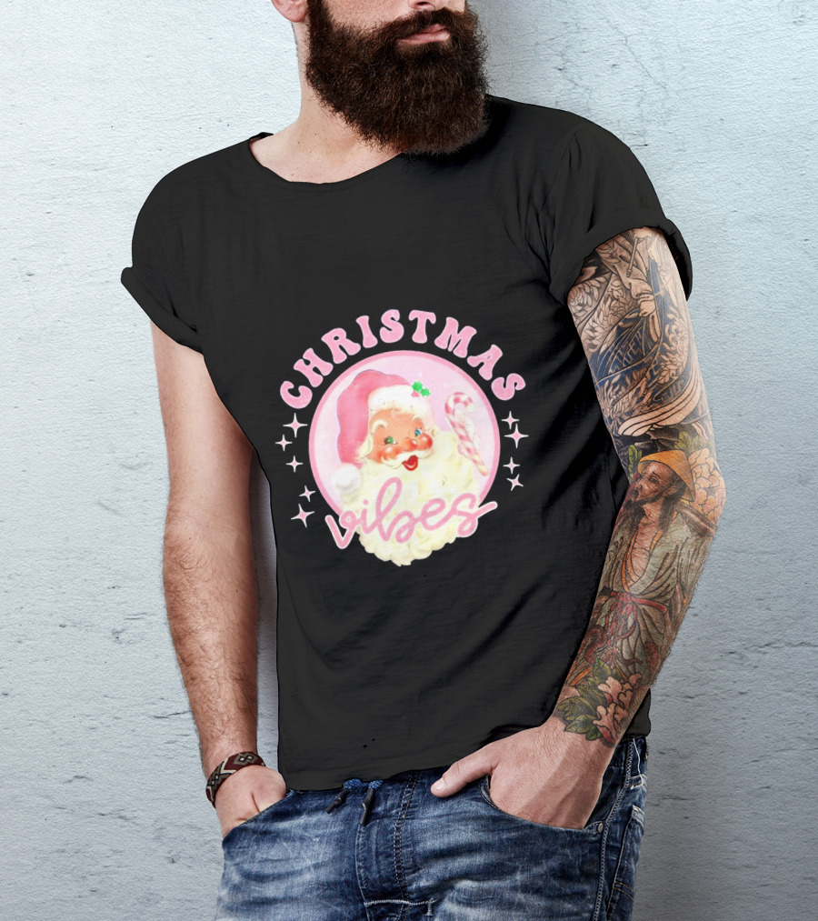 Christmas Vibes Santa Claus Candy Cane Retro Holiday T-Shirt