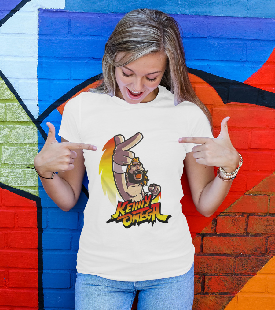 Kenny Omega Cartoon Character With Street Fighter Style Gesture And Two-Finger Pose T-Shirt