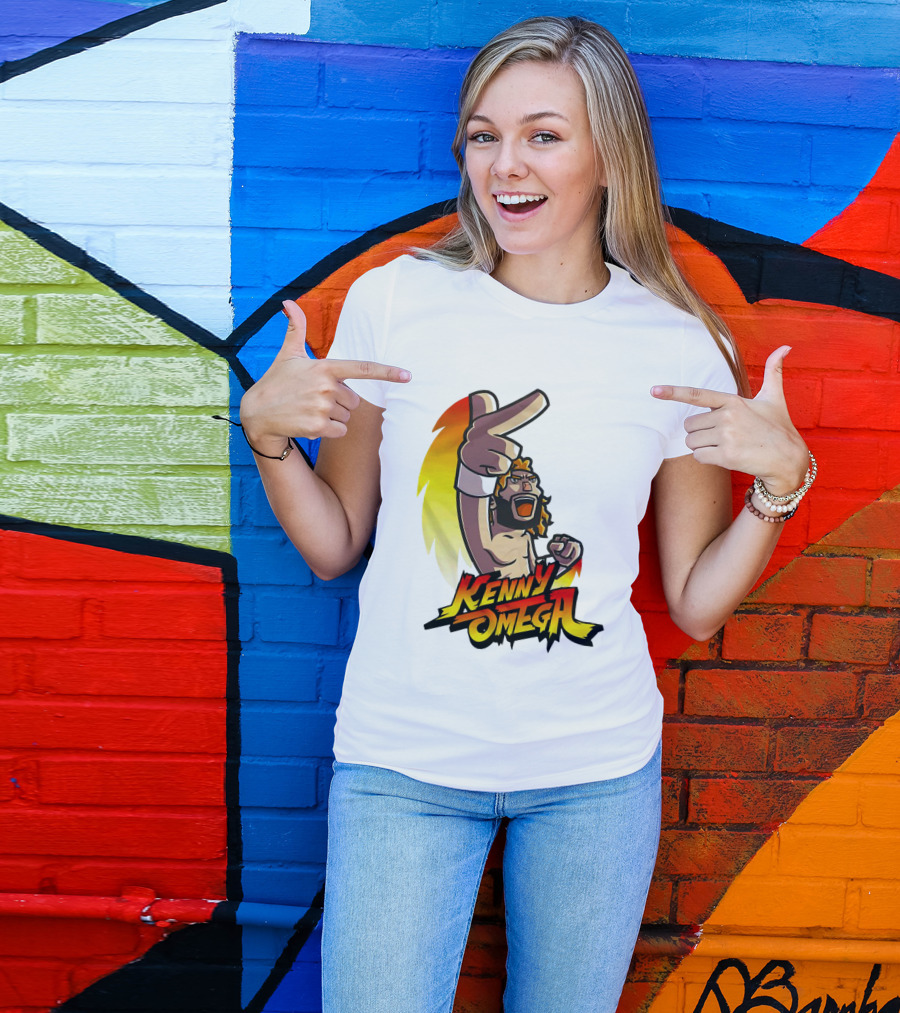 Kenny Omega Cartoon Character With Street Fighter Style Gesture And Two-Finger Pose T-Shirt