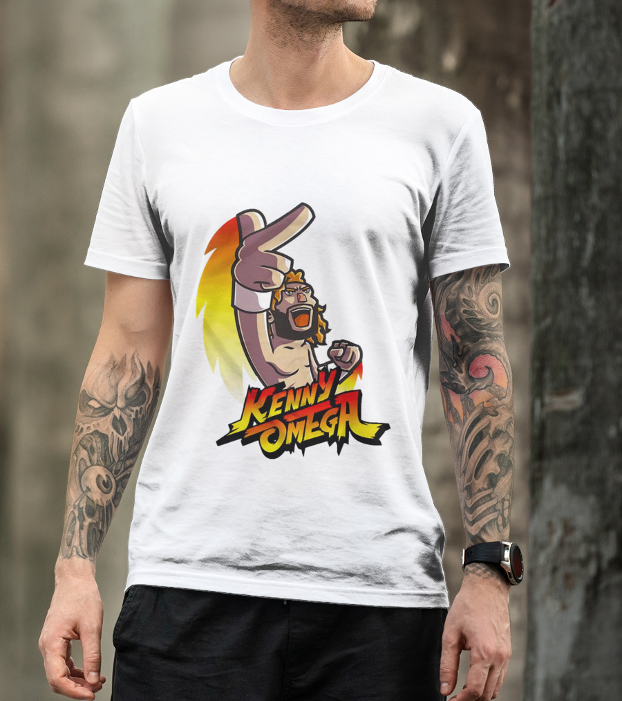 Kenny Omega Cartoon Character With Street Fighter Style Gesture And Two-Finger Pose T-Shirt