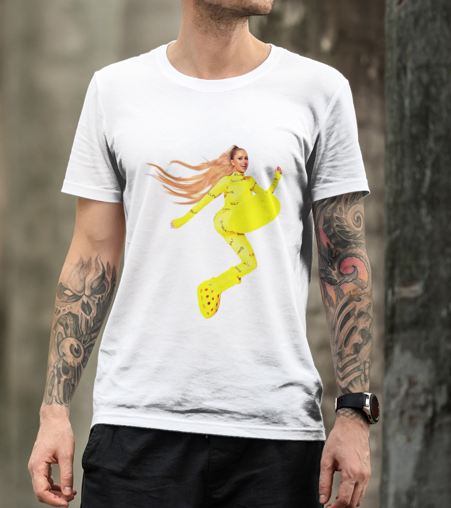 Paris Hilton Yellow Slime Crocs Big Yellow Boot T-Shirt