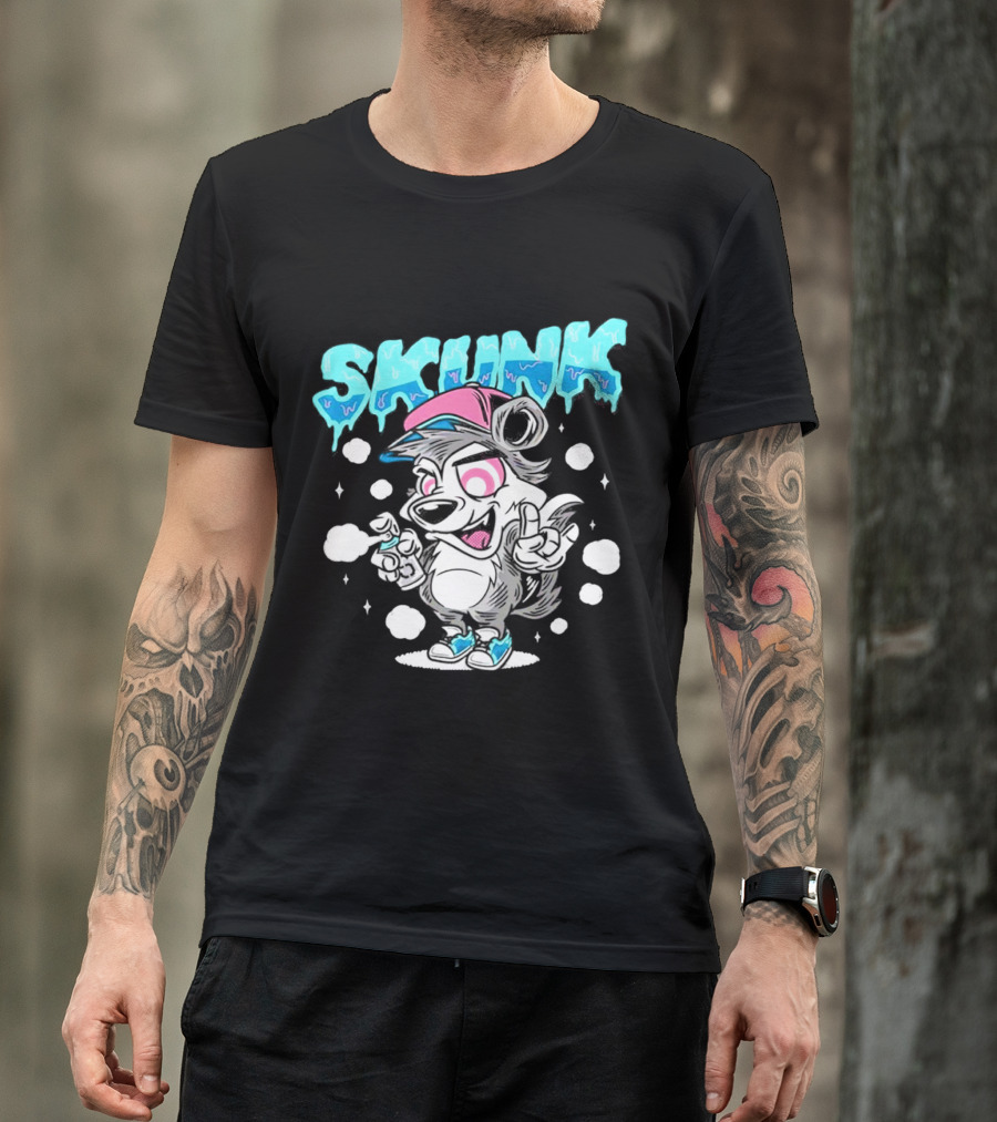 Skunk Grafiti Cartoon Hip Hop Character With Cap And Spray Paint T-Shirt