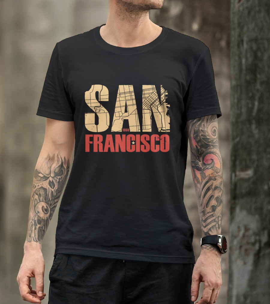 San Francisco 1850 Map Typography T-Shirt