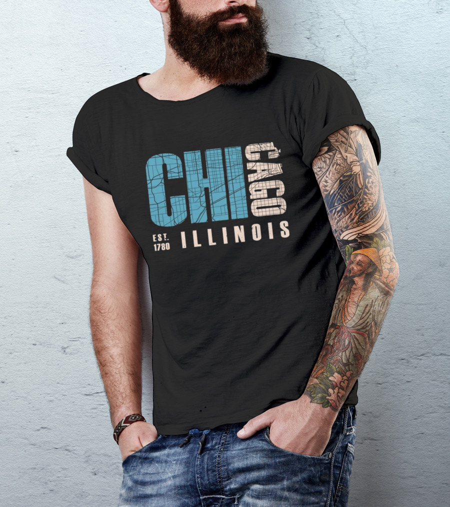 CHI Chicago Illinois Est. 1780 Map Typography T-Shirt