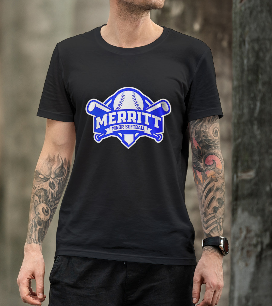 Merritt Minor Softball Baseball Crossed Bats Emblem T-Shirt