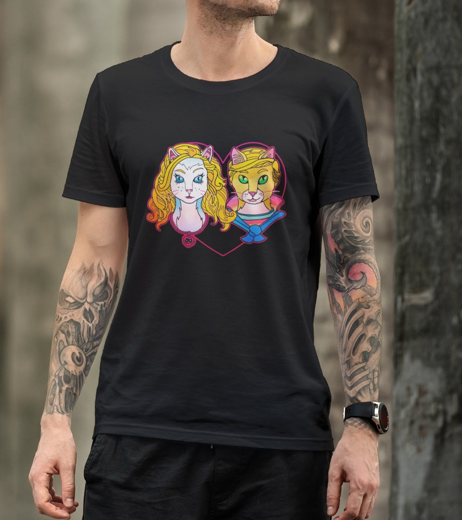 Barbcats Heart Neon Feline Duo Pop T-Shirt