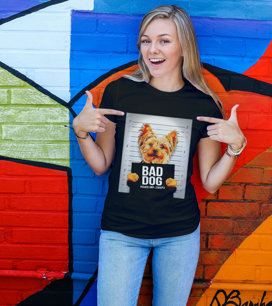 Bad Dog Yorkie Mugshot Police Dept 230573 T-Shirt