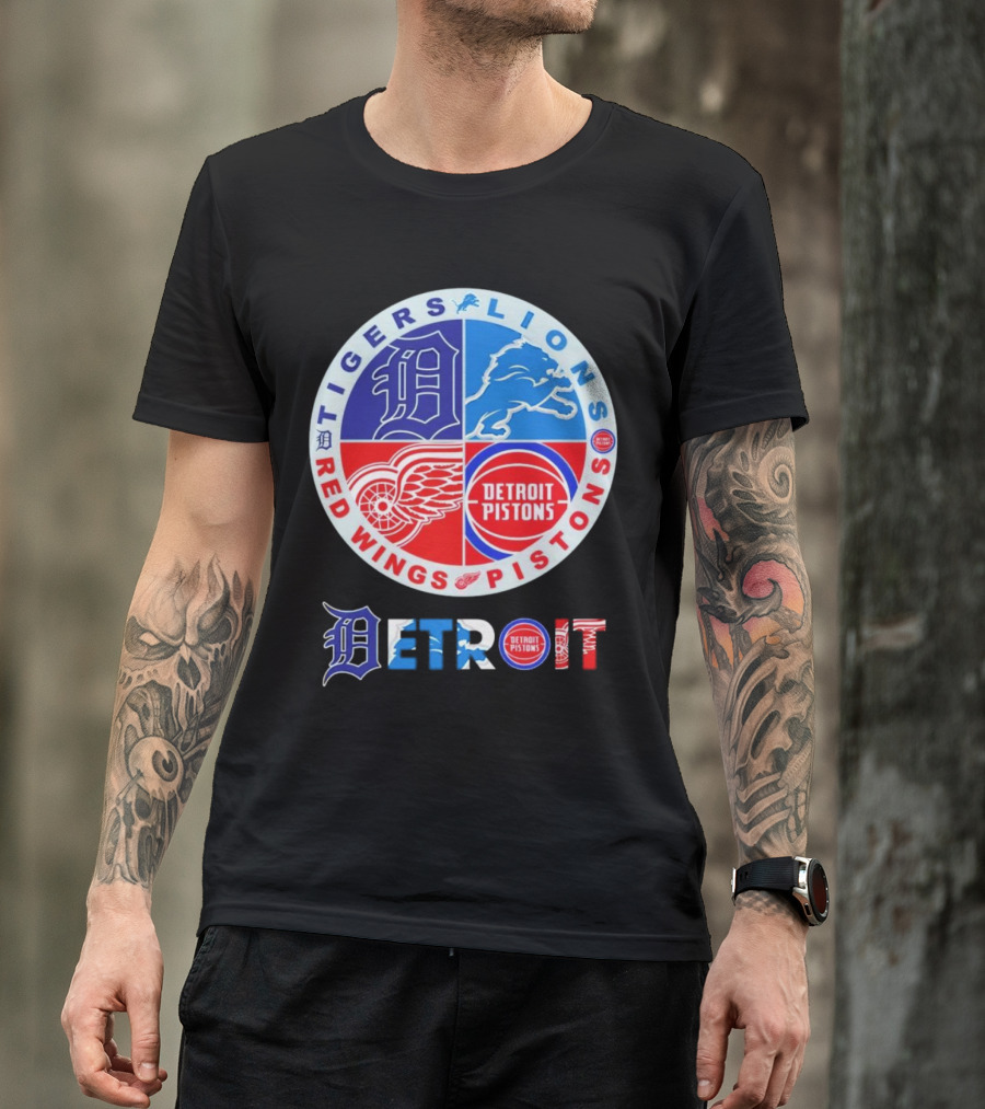 Detroit Tigers Lions Pistons Red Wings Circle Emblem T-Shirt