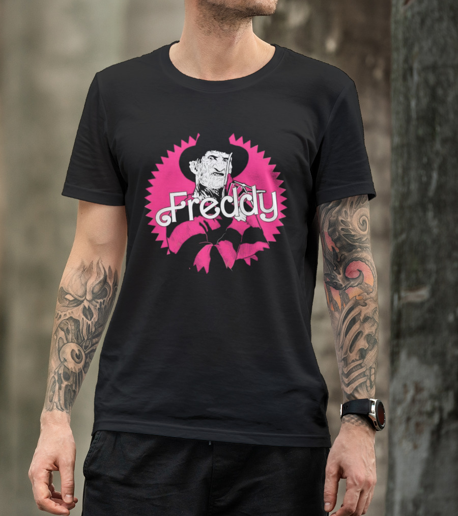 Freddy Krueger Barbie Mashup Graphic Tee Pinkblack Striped Hat T-Shirt