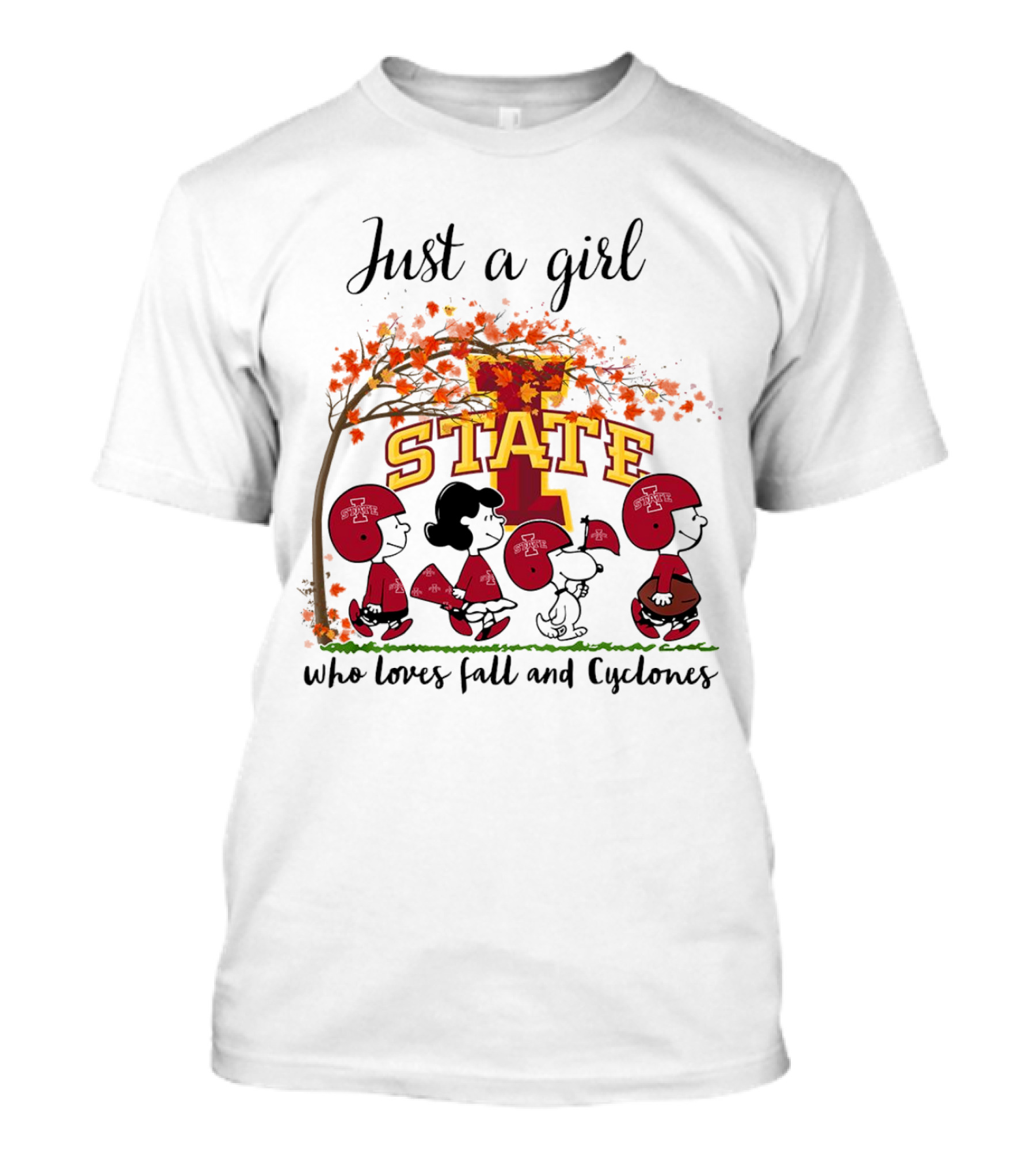 Just A Girl Who Loves Fall And Cyclones Peanuts Cartoon Iowa State Halloween T-Shirt