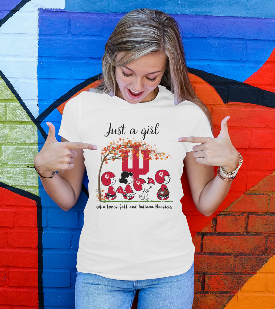 Just A Girl Who Loves Fall And Indiana Hoosiers Peanuts Cartoon T-Shirt