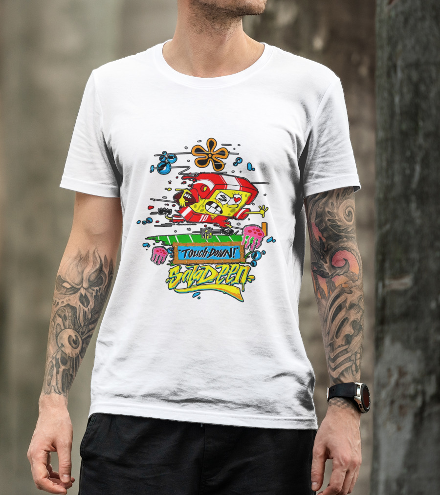 NFL Junk Food SpongeBob X King Saladeen Touchdown Saladeen Graffiti Art Football Character Burst T-Shirt