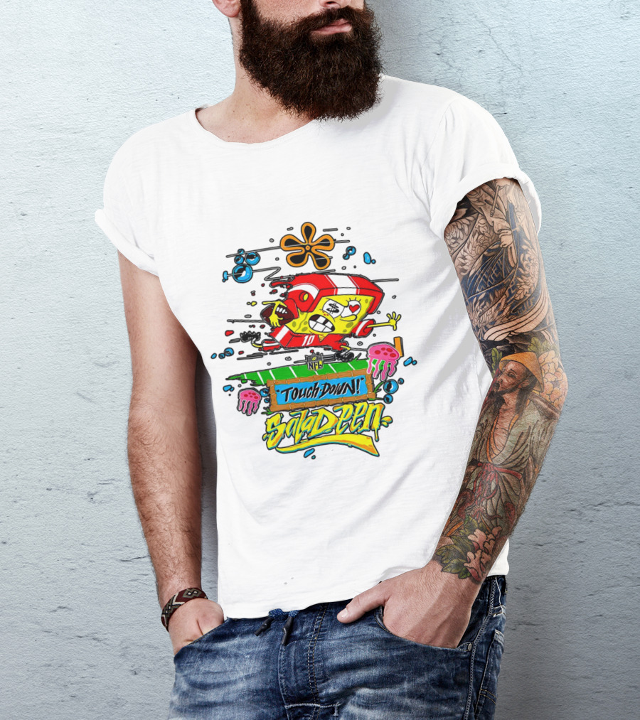 NFL Junk Food SpongeBob X King Saladeen Touchdown Saladeen Graffiti Art Football Character Burst T-Shirt