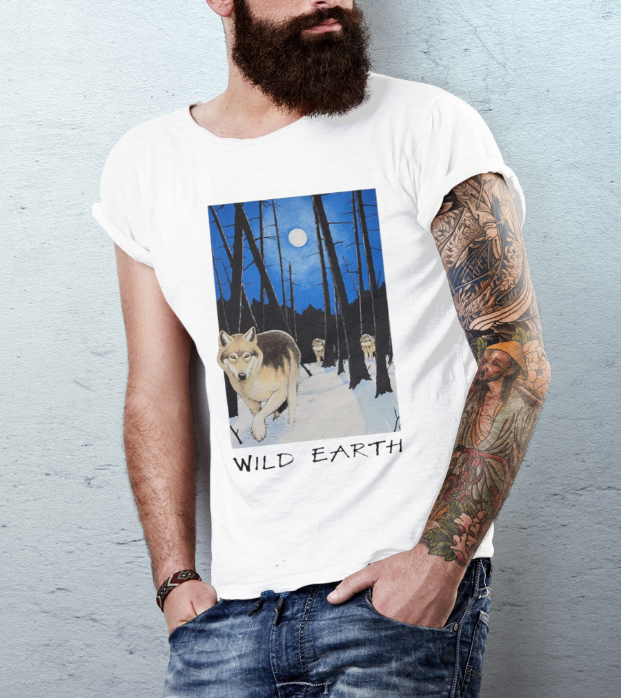 Wild Earth Wolves Under Moonlit Forest T-Shirt