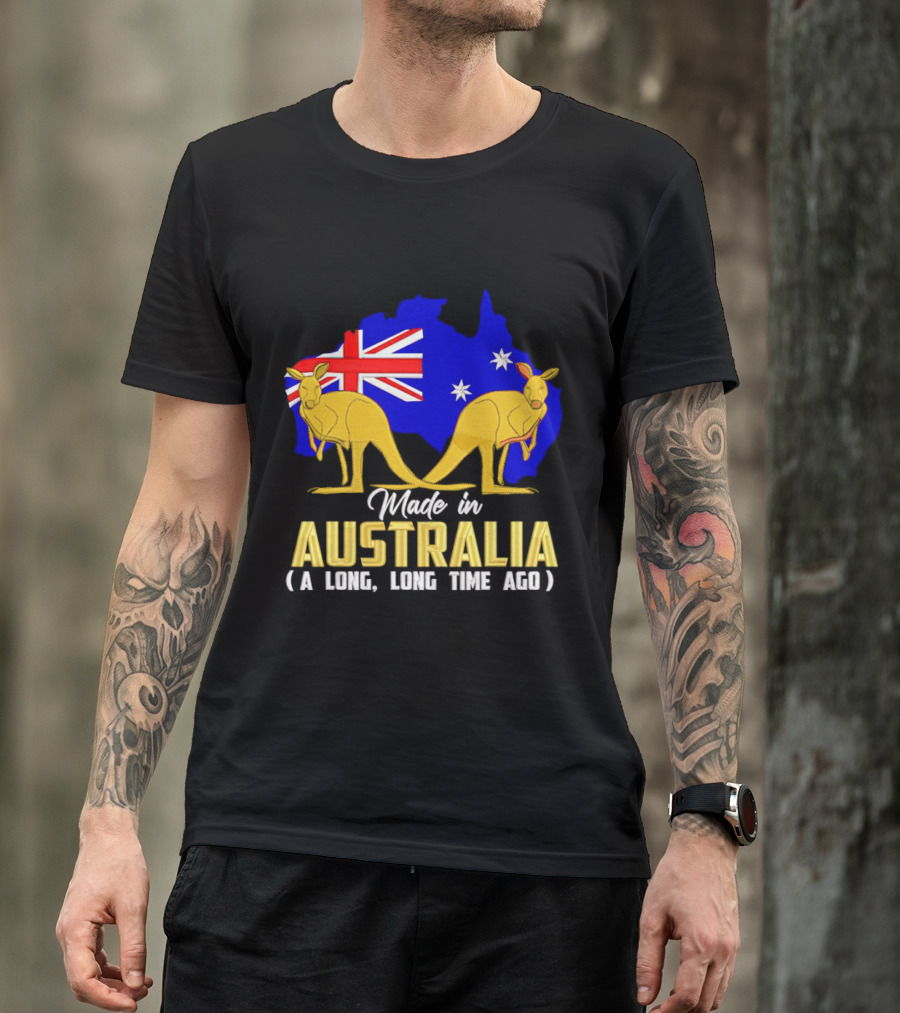 Made In Australia A Long Time Ago With Kangaroos And Australia Map Flag T-Shirt