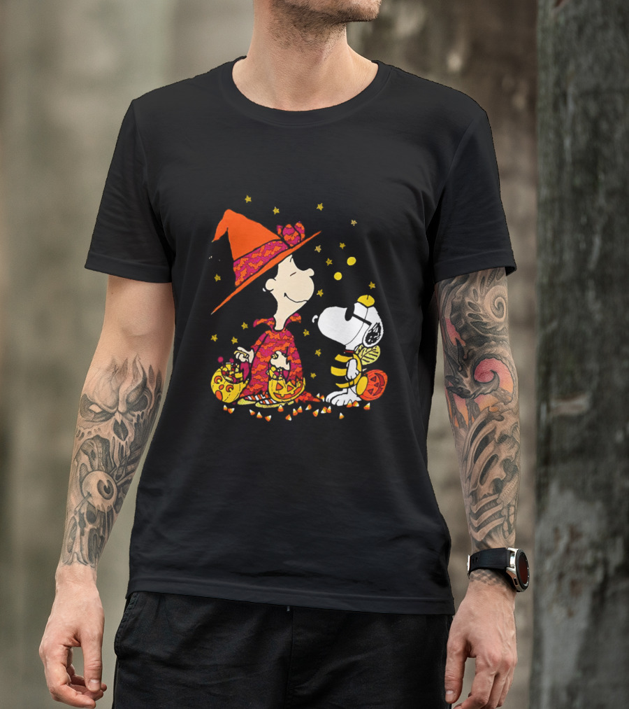 Snoopy Halloween Witch With Cute Bees And Pumpkins T-Shirt