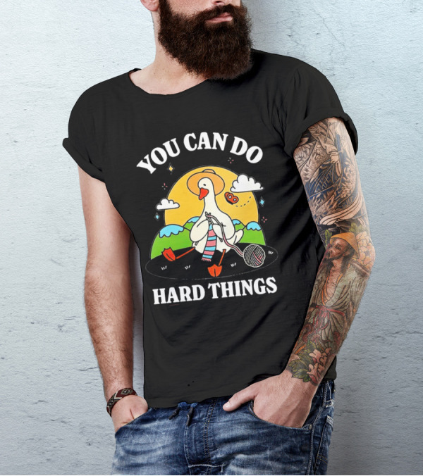 Duck You Can Hard Things Teacher Happy Duck In Hat With Scarf And Whistle T-Shirt
