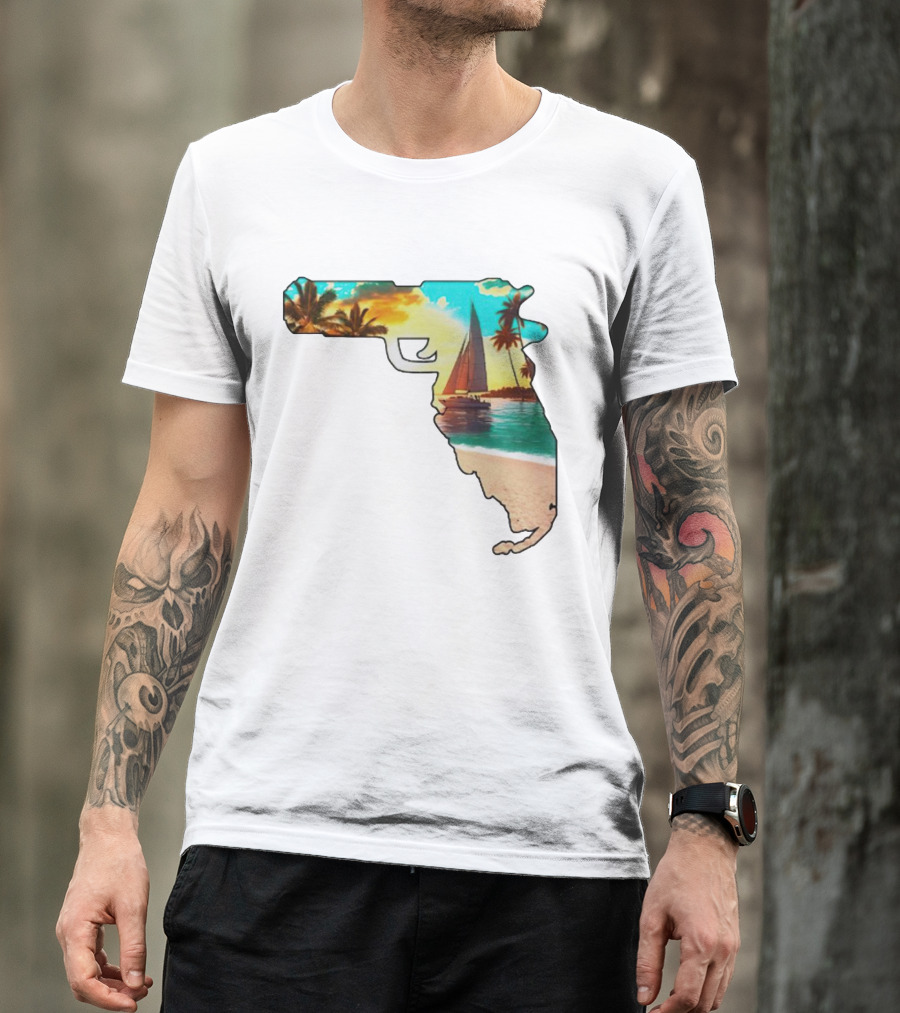 Florida Sunset Beach Sailboat Gun Shape T-Shirt