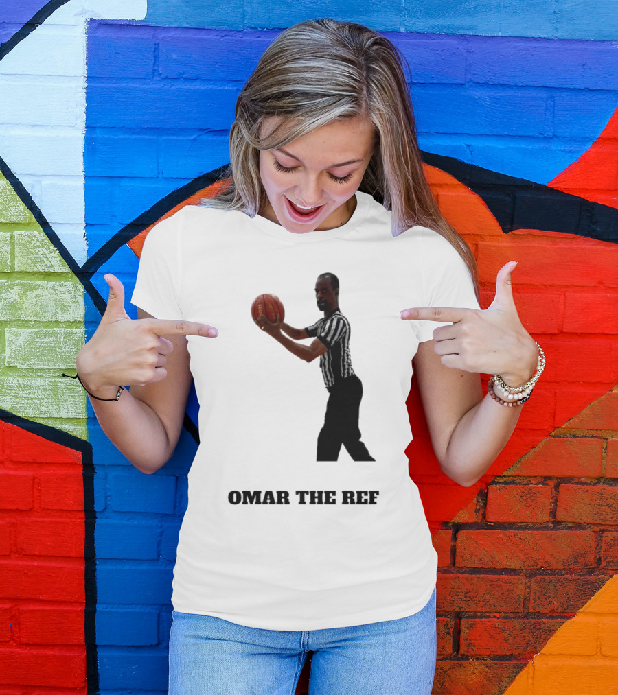 Omar The Ref Holding Basketball In Striped Uniform T-Shirt