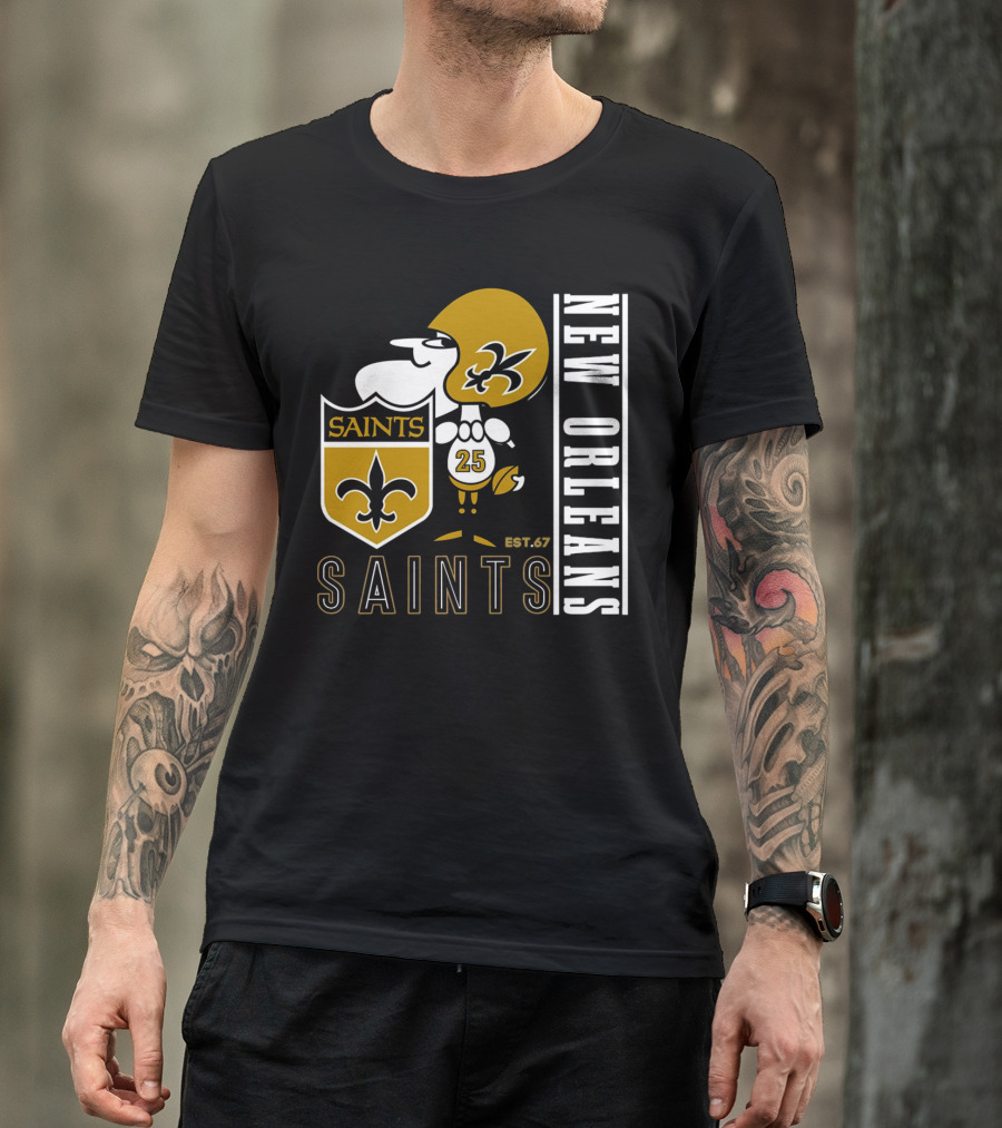 New Orleans Saints Est.67 Mascot With Shield And Fleur-de-Lis T-Shirt