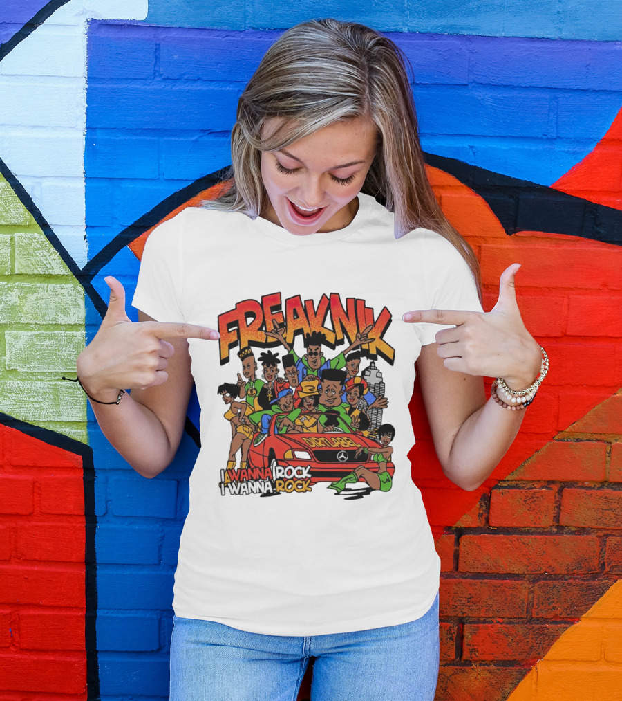 FreakNik I Wanna Rock Cartoon Characters In Red Car T-Shirt