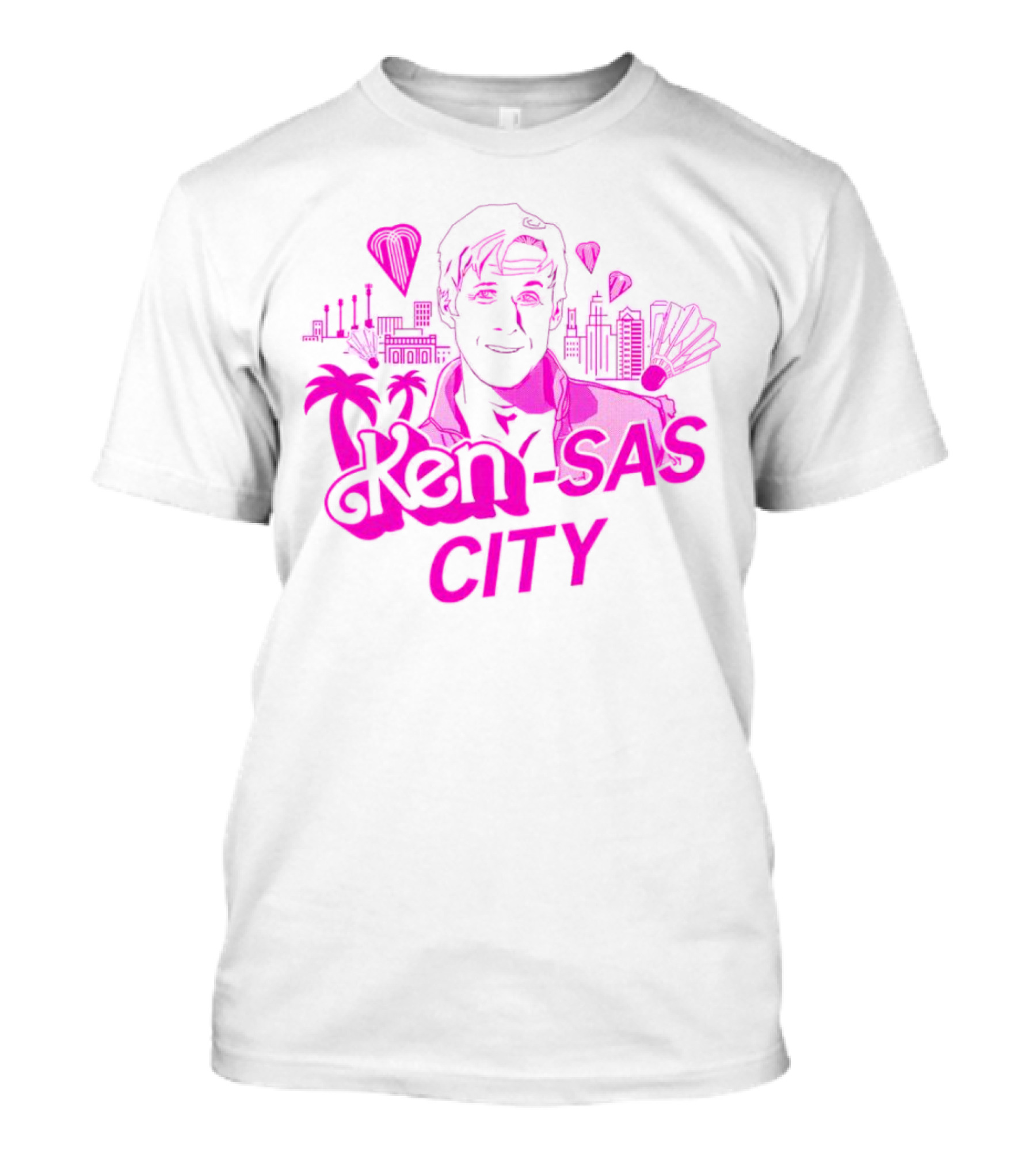 Ken-sas City Retro Neon Style Palm Trees And Hot Air Balloons T-Shirt