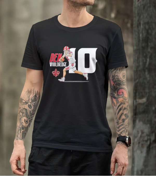 Ben Wooldridge Louisiana Ragin' Cajuns Number 10 Football Fleur-de-Lis Caricature T-Shirt