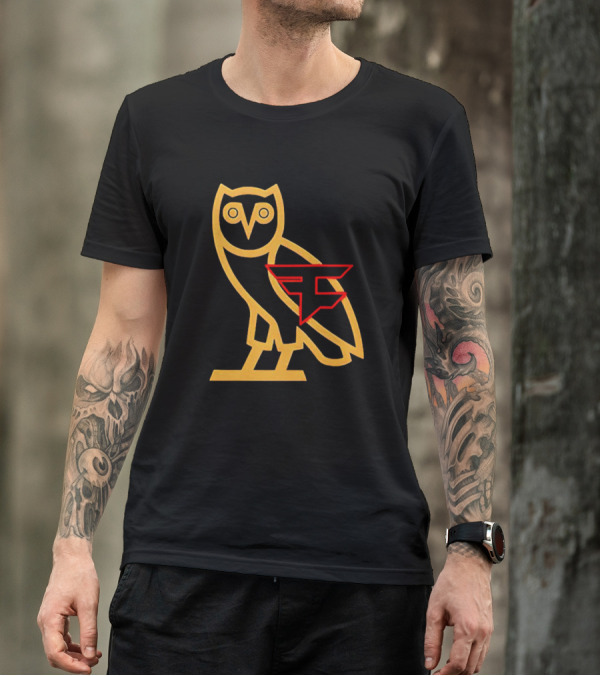 OVO X FaZe Clan OG Owl Red And Gold Logo Collaboration T-Shirt