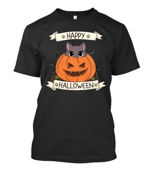 Happy Halloween Cute Cat In Pumpkin T-Shirt